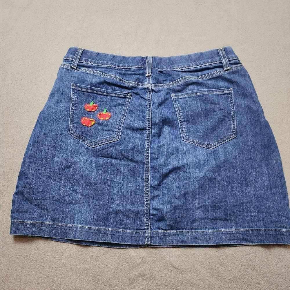 Croft & Barrow Stretch Denim Jean Skort Classic Sz 14 With Applique Apples